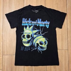 Rick and Morty Graphic T-Shirt Adult Swim Black Skull Tee Size Small